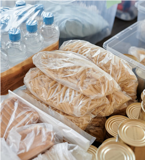 Packed meals and water bottles