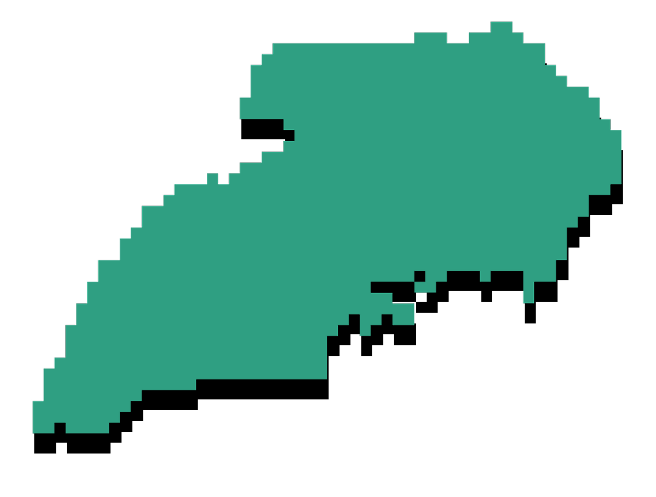 Pixelated map of Uganda showing Learn N' Lunch campus locations